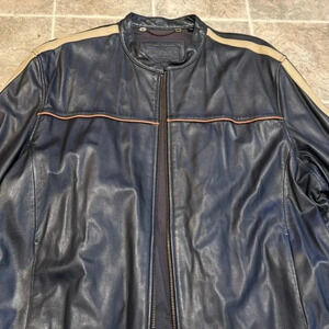 Roundtree & Yorke Navy and Tan Leather Jacket